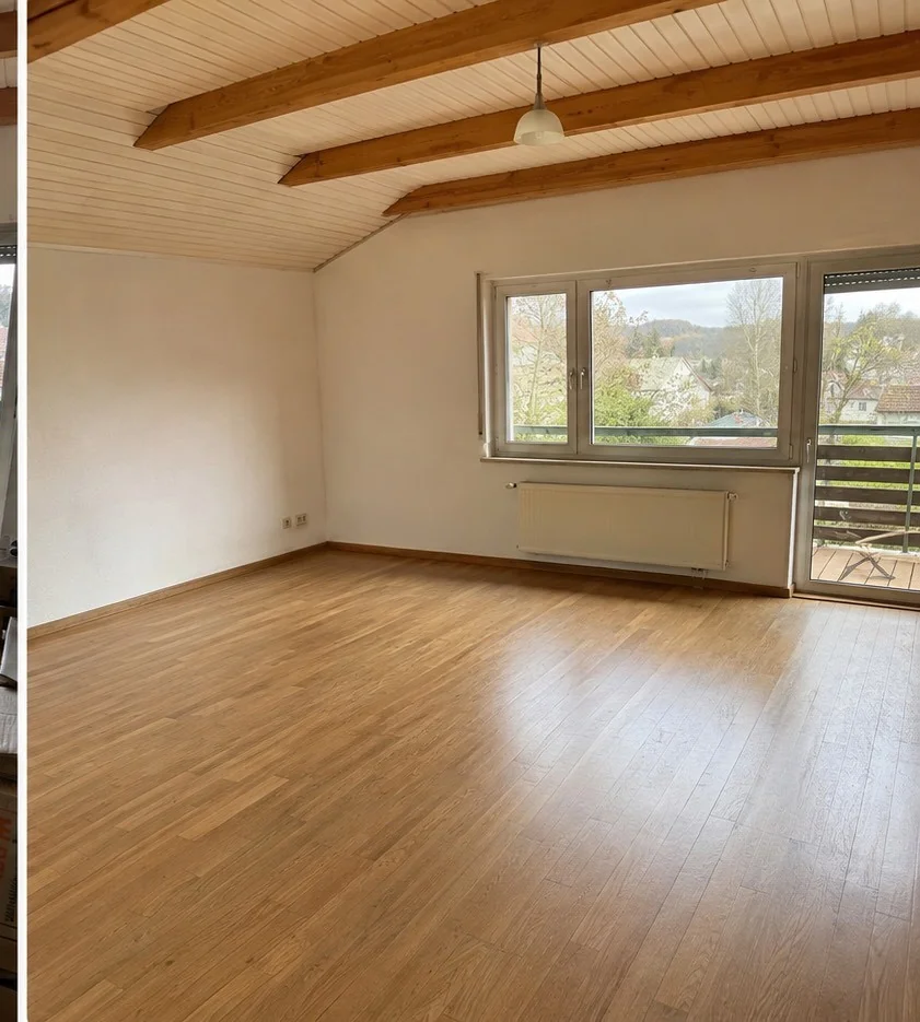 Beispieldarstellung Dachgeschosszimmer nach der Nachlassräumung — leer, gereinigt, fertig für Hausverwaltung oder Käufer.